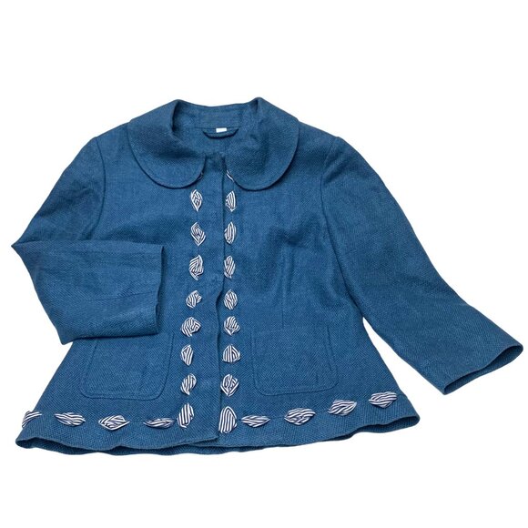 Boden‎ Azrue Linen Blend Peter Pan Collar Cropped Blazer - Picture 12 of 12